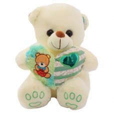 PLT TEDDY 22CM WHITE W/TEDDY ON HEART