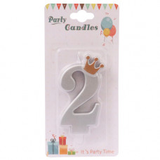 CANDLE BIRTHDAY W/CROWN BLK/SILVER NO 2