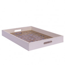 WOODEN TRAY WHITE W/GLD DESIGN 40CM