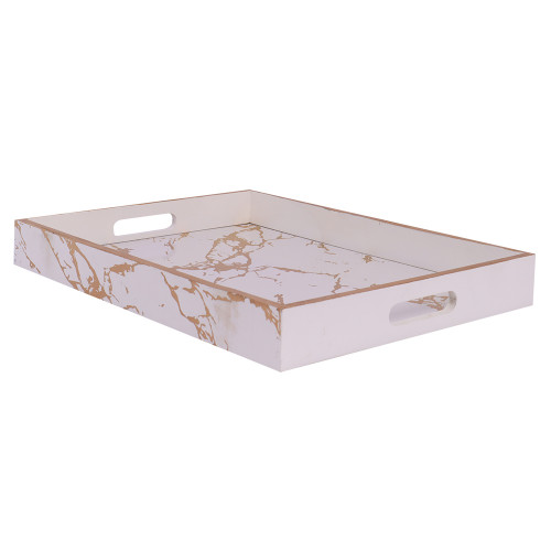 WOODEN TRAY WHITE W/GOLD DESIGN 40CM WOODEN TRAY WHITE W/GOLD DESIGN 40CM